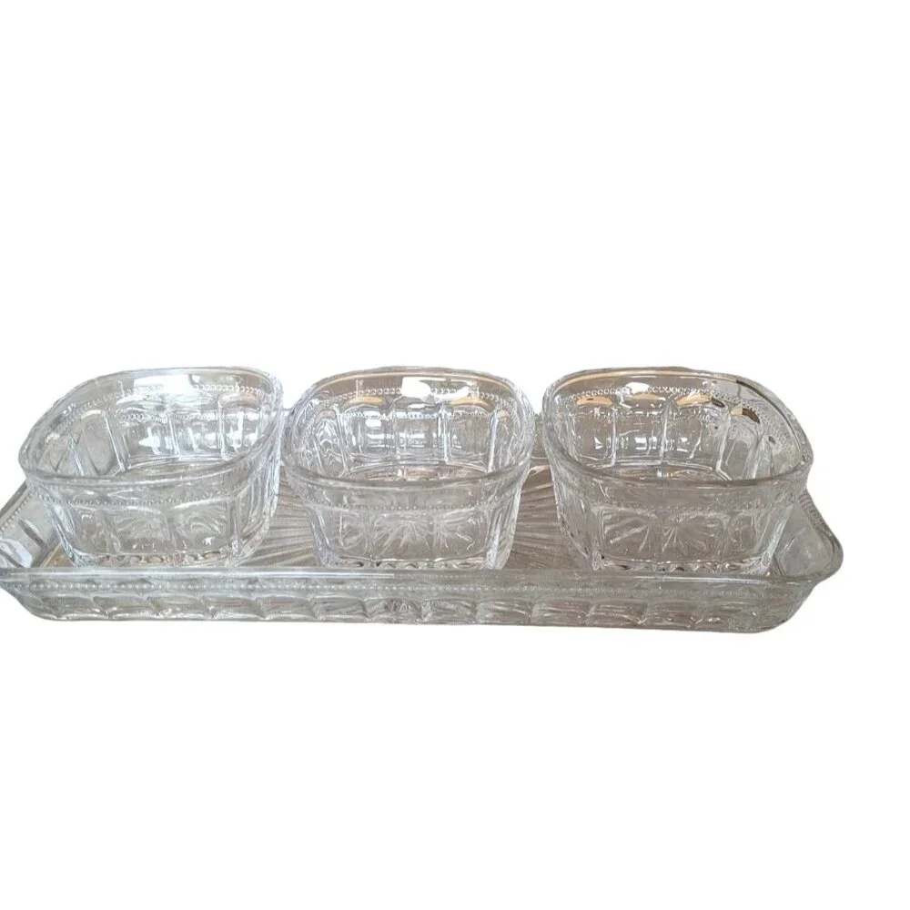 Crystal Relish Server 4-piece Server Serving Bowls Tray Set‎